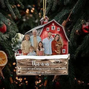 Personalized Upload Your Photo This Is Us A Little Bit Of Crazy A Little Bit Of Loud & Whole Lot Of Love Red Barn Wooden Ornament Printed HTHVQ231124