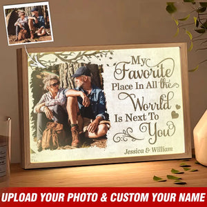 Personalized Upload Your Photo My Favorite Place In All The World Is Next To You Light Frame Canvas Printed HTHVQ231143