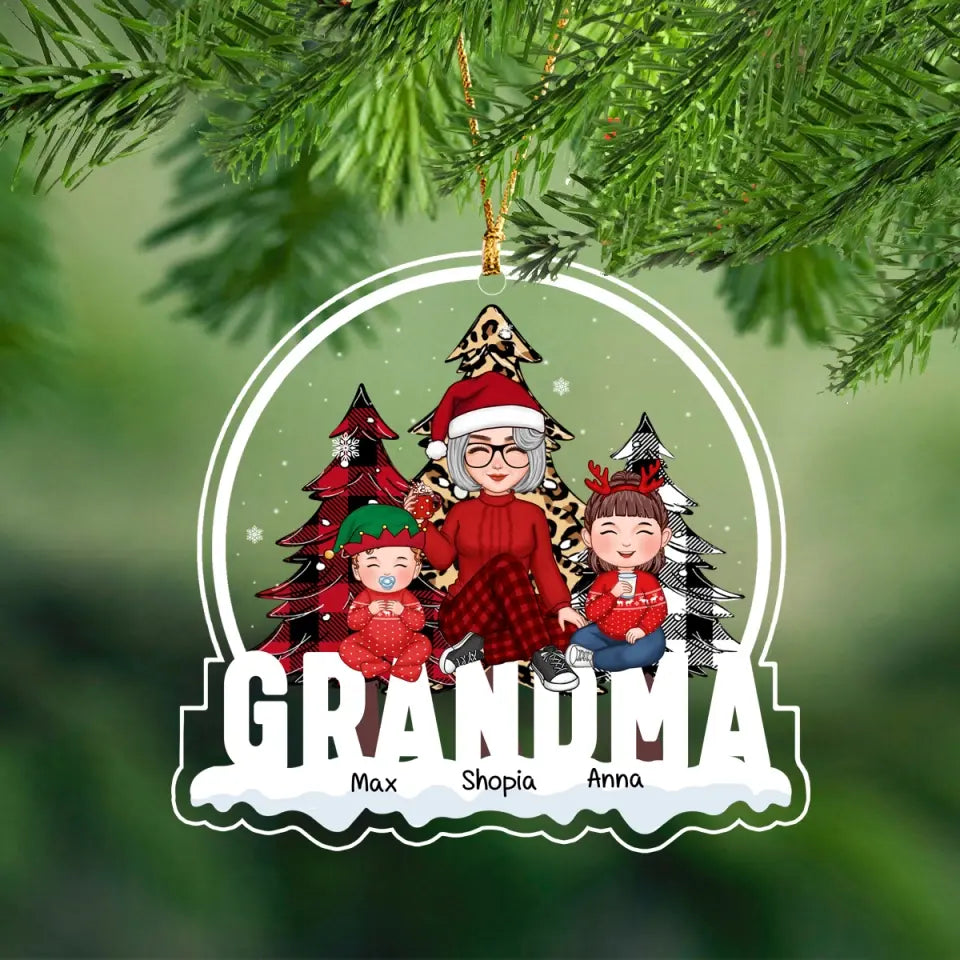 Personalized Grandma & Kid Names Xmas Gift Acrylic Ornament Printed LVA231141