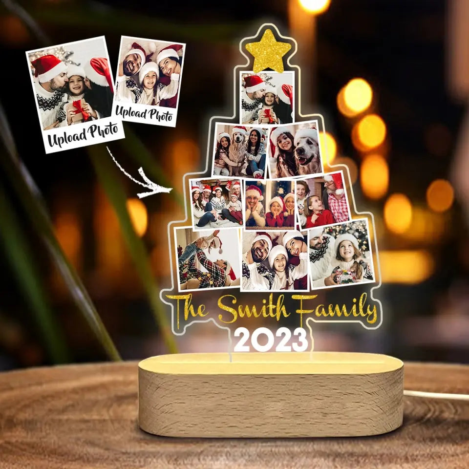 Personalized Upload Your Photo Custom Family Name Family Christmas Gift LED Lamp Printed HTHLVA231148