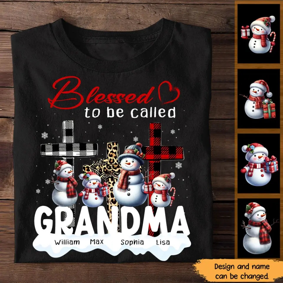 Personalized Blessed To Be Called Grandma Snowman Kid Names T-shirt Printed HN231175