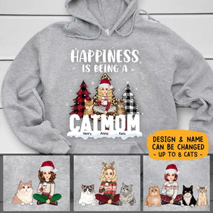 Personalized Happiness Is Being A Cat Mom Cat Lovers Gift Christmas Gift Hoodie 2D Printed LVA231221