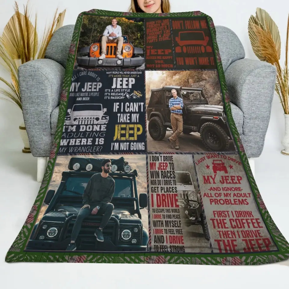 Personalized Upload Your Photo With Jeep If I Can't Take My Jeep I'm Not Going Jeep Sherpa or Fleece Blanket Printed NMTVQ231234