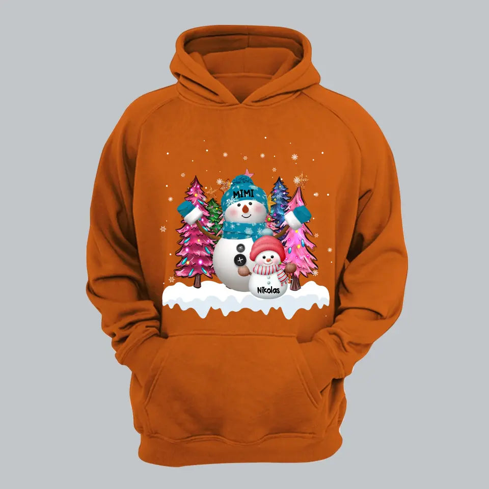 Personalized Grandma Snowman & Kid Name Christmas Tree Xmas Gift Hoodie 2D Printed KVH231236