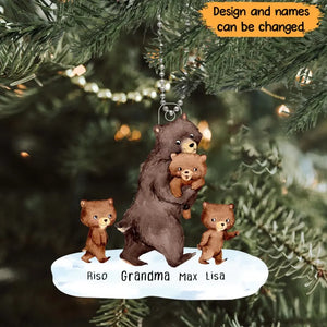 Personalized Grandma Bear And Kids Custom Name Christmas Gift Acrylic Ornament Printed HN231246