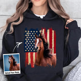 Personalized Upload Your Horse Photo US Flag Horse Hoodie 2D Printed HN231258