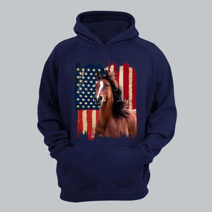 Personalized Upload Your Horse Photo US Flag Horse Hoodie 2D Printed HN231258