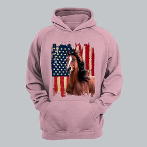 Personalized Upload Your Horse Photo US Flag Horse Hoodie 2D Printed HN231258