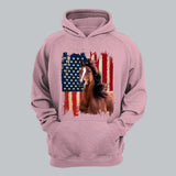 Personalized Upload Your Horse Photo US Flag Horse Hoodie 2D Printed HN231258