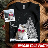 Personalized Upload Your Cat Photo Snowman Christmas Tree T-shirt Printed MTVQ231269