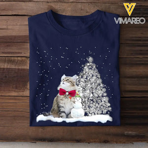 Personalized Upload Your Cat Photo Snowman Christmas Tree T-shirt Printed MTVQ231269