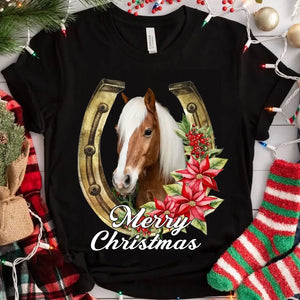 Personalized Upload Your Horse Photo Merry Christmas T-shirt Printed MTVQ231284