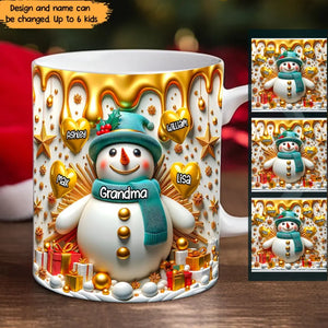 Personalized Grandma Snowman Hearts & Kid Names White Mug Printed VQ231292