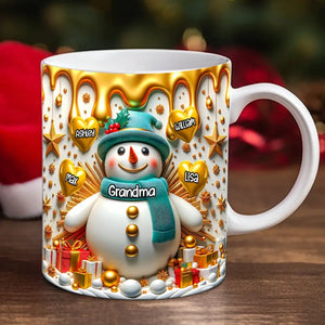 Personalized Grandma Snowman Hearts & Kid Names White Mug Printed VQ231292