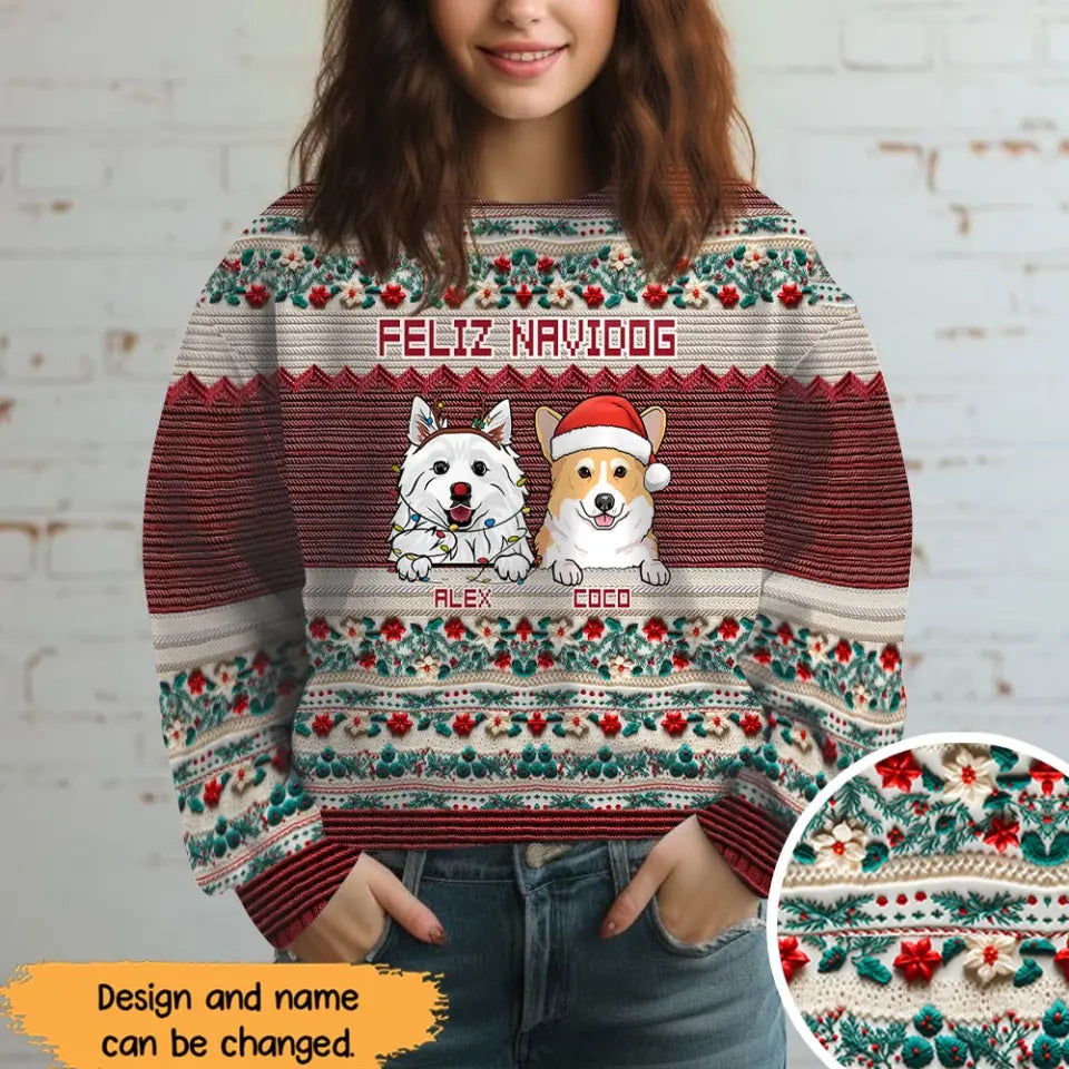 Personalized Knitting Feliz Navidog Dog Lovers Gift Christmas Gift Knitting Sweatshirt 3D Printed HN231330