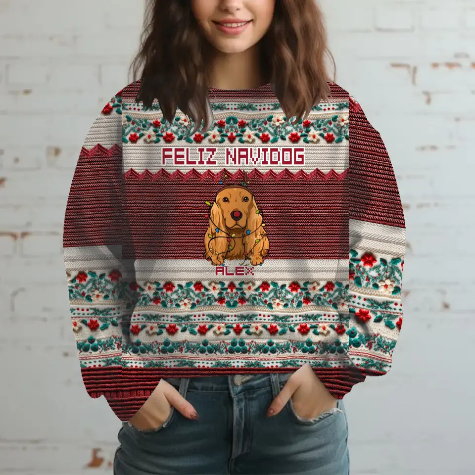 Personalized Knitting Feliz Navidog Dog Lovers Gift Christmas Gift Knitting Sweatshirt 3D Printed HN231330