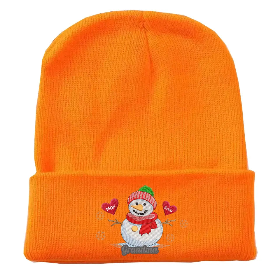 Personalized Grandma Snowman Custom Kid's Name Embroidered Beanie Printed VQ231352