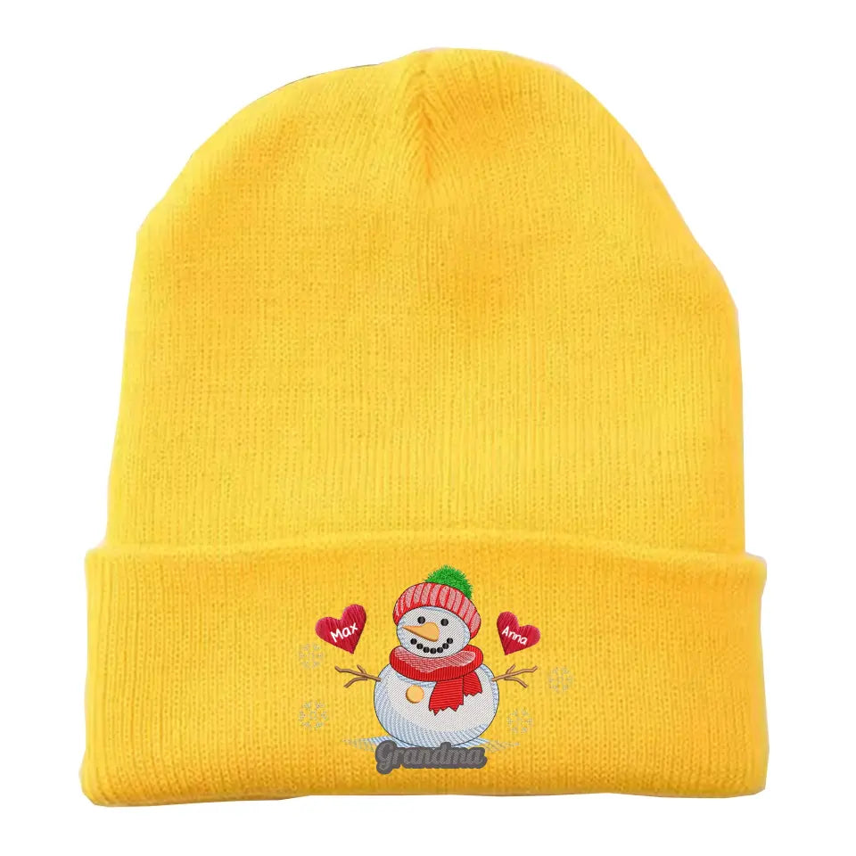 Personalized Grandma Snowman Custom Kid's Name Embroidered Beanie Printed VQ231352