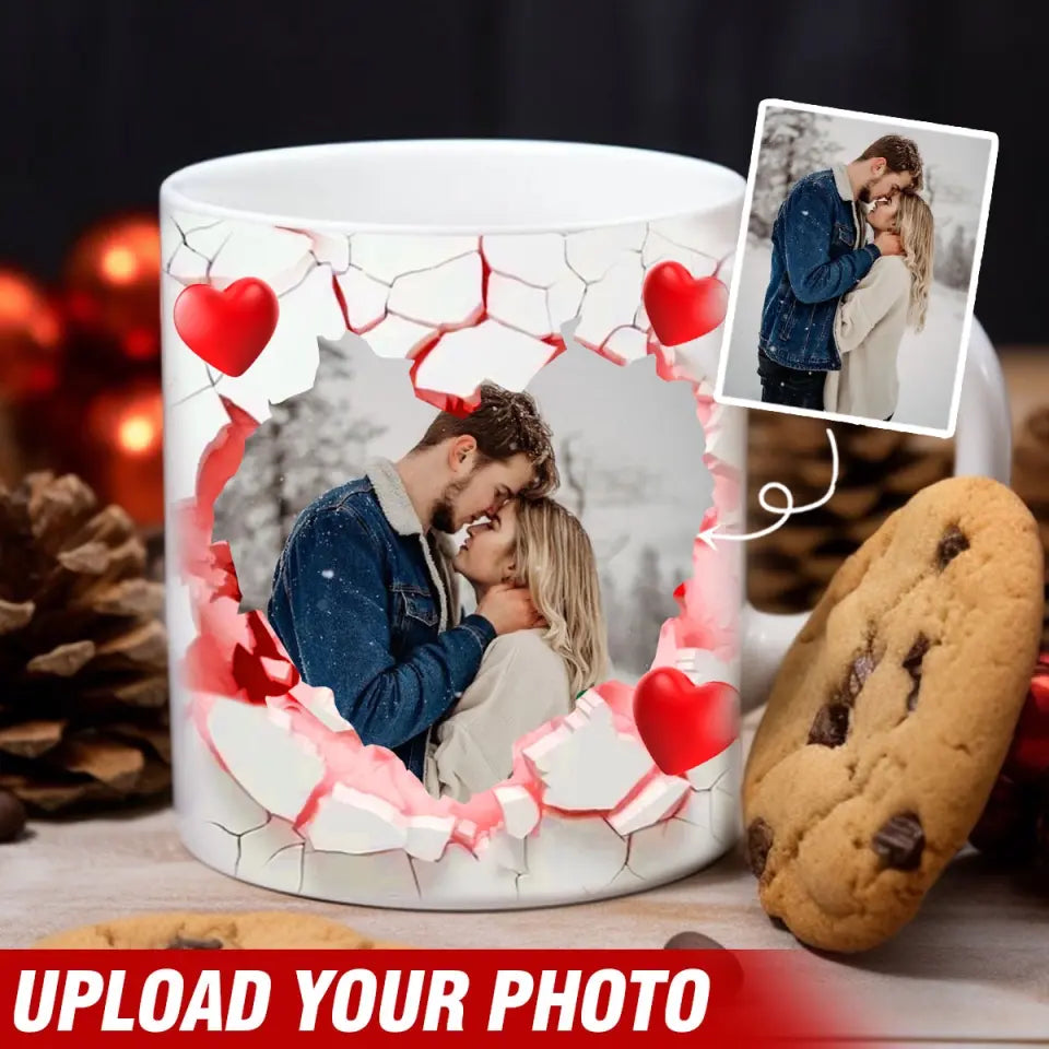 Personalized Upload Your Photo Couple Heart Shape White Mug Printed VQ231369