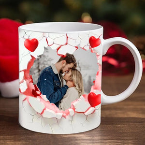 Personalized Upload Your Photo Couple Heart Shape White Mug Printed VQ231369