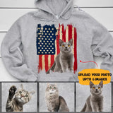 Personalized Upload Your Cat Photo US Flag Background Hoodie 2D Printed KVH231362