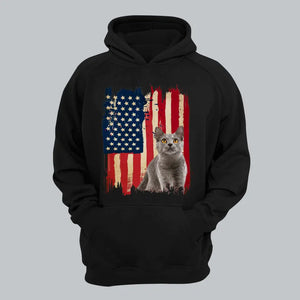 Personalized Upload Your Cat Photo US Flag Background Hoodie 2D Printed KVH231362