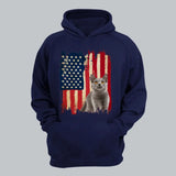 Personalized Upload Your Cat Photo US Flag Background Hoodie 2D Printed KVH231362