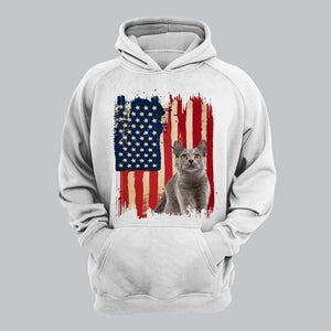 Personalized Upload Your Cat Photo US Flag Background Hoodie 2D Printed KVH231362