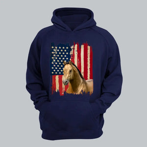 Personalized Upload Your Horse Photo US Flag Background Hoodie 2D Printed KVH231362