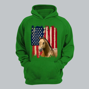 Personalized Upload Your Horse Photo US Flag Background Hoodie 2D Printed KVH231362