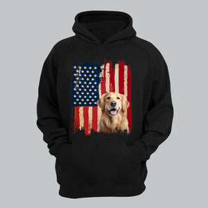 Personalized Upload Your Dog Photo US Flag Background Hoodie 2D Printed KVH231362