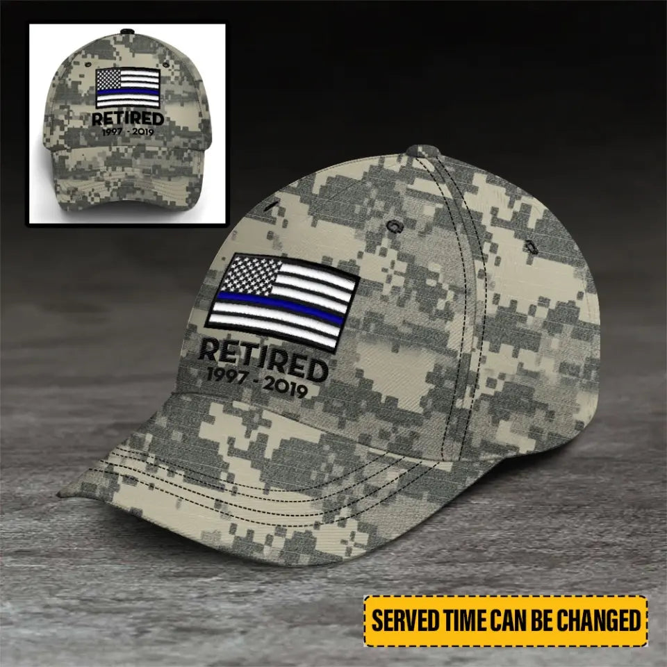 Personalized US Blue Thin Line Retired Custom Served Time Cap QTLVA1422