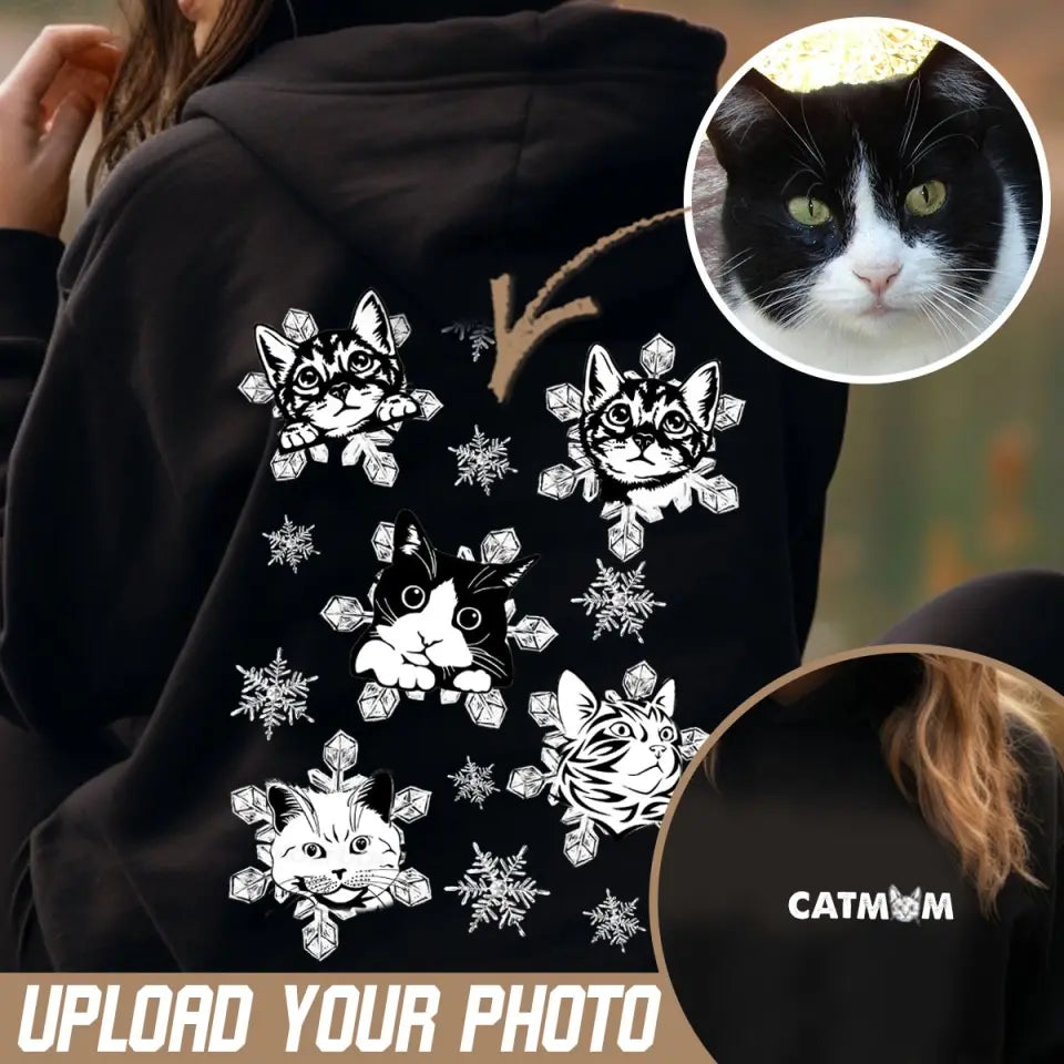 Personalized Upload Your Cat Photo Snowflakes Hoodie 2D Printed MTVQ231429