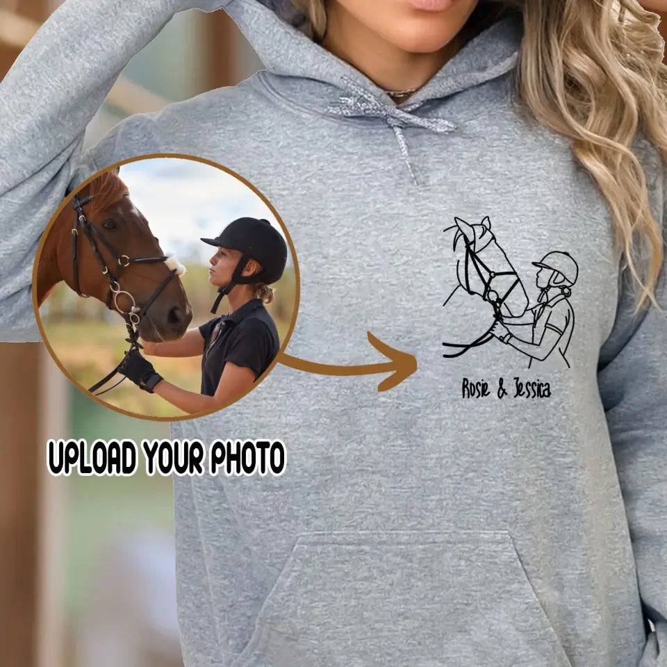 Personalized Upload Your Photo Horse Lovers Gift Outline Hoodie 2D Printed LVA231449