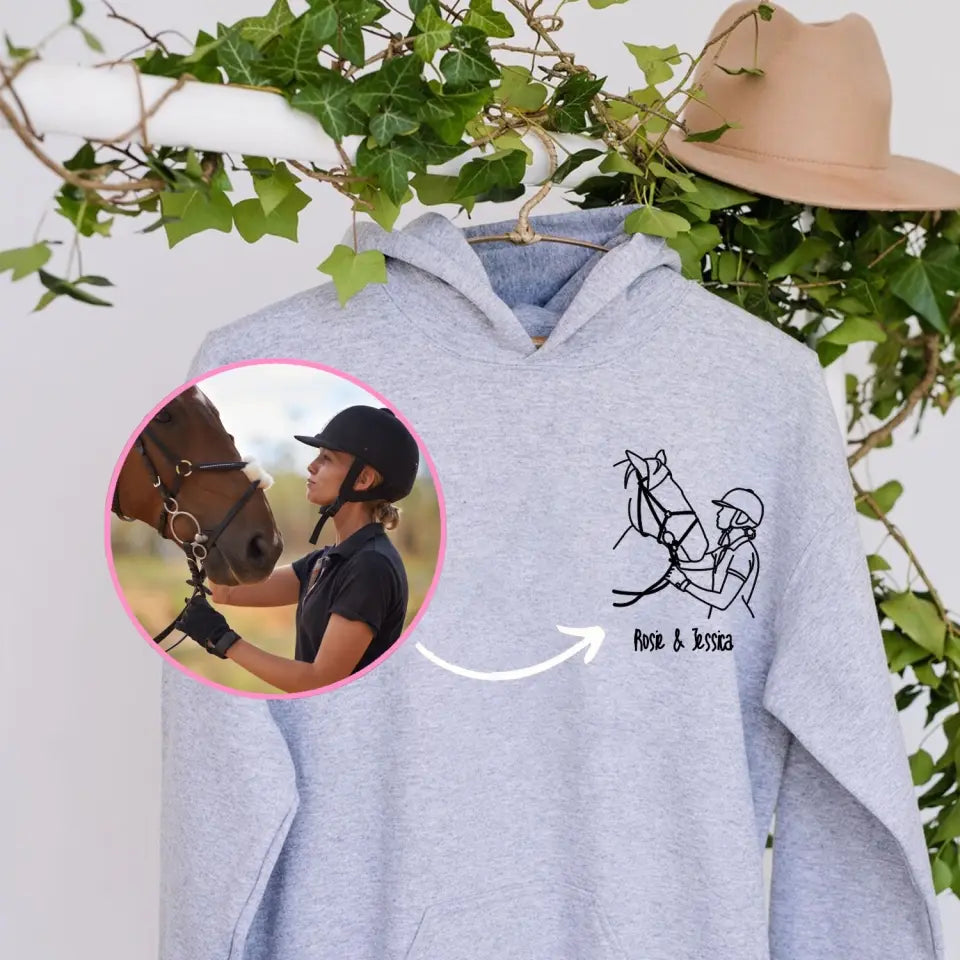 Personalized Upload Your Photo Horse Lovers Gift Outline Hoodie 2D Printed LVA231449