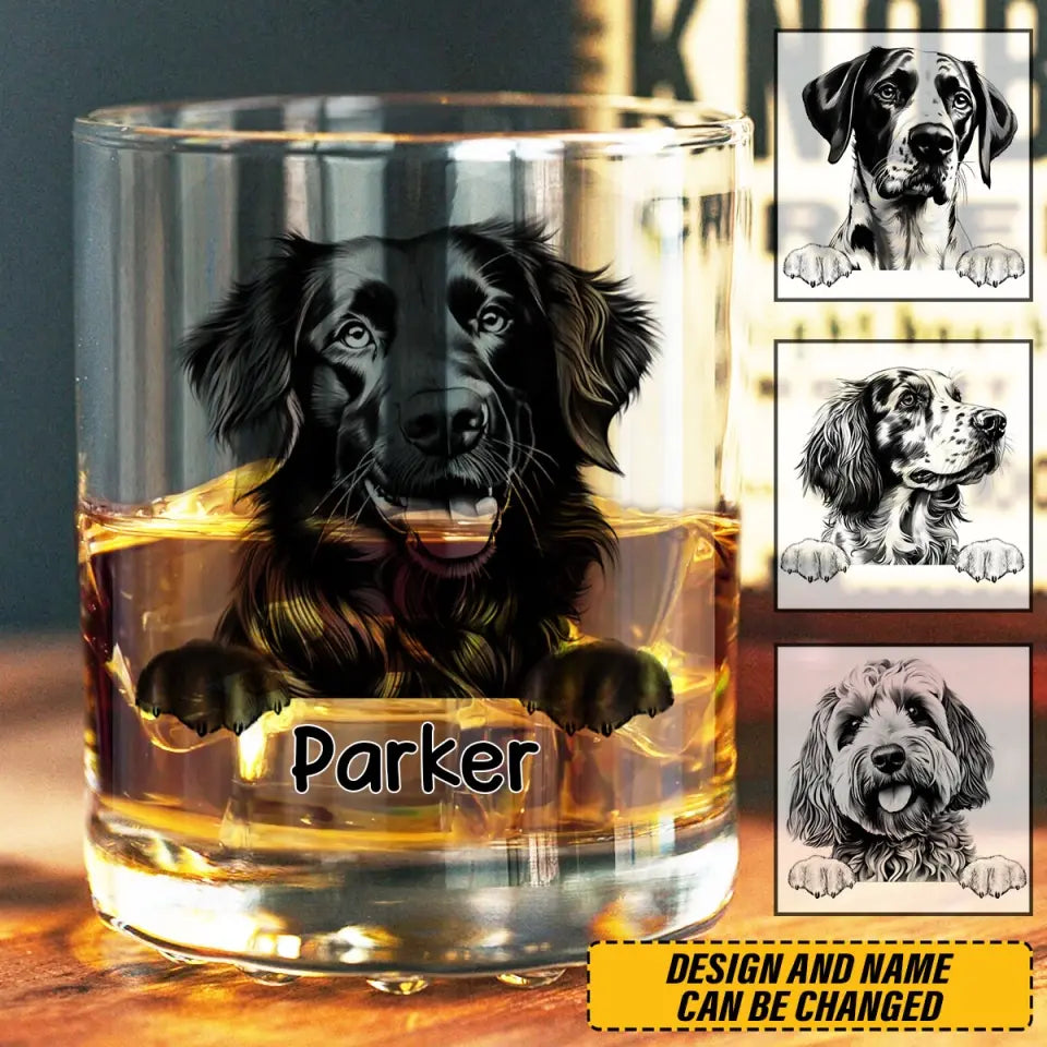 Personalized Dog Black-White Custom Name Whiskey Glass 3D Printed KVH231450