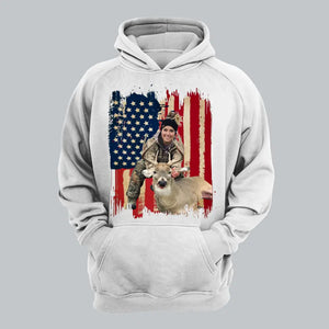 Personalized Upload Your Photo Deer Hunting US Flag Background Hoodie 2D Printed KVH231457