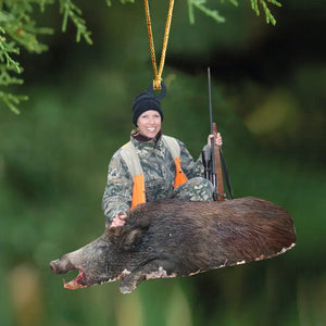 Personalized Upload Your Photo Woman Boar Hunting Acrylic Ornament Printed KVH231461