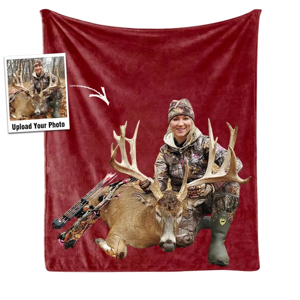 Personalized Upload Your Photo Deer Hunting Sherpa or Fleece Blanket Printed HN231476