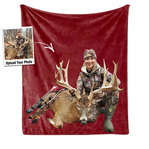 Personalized Upload Your Photo Deer Hunting Sherpa or Fleece Blanket Printed HN231476