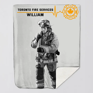 Personalized Upload Your Canadian Firefighter Photo Custom Name Sherpa or Fleece Blanket Printed QTKVH231473