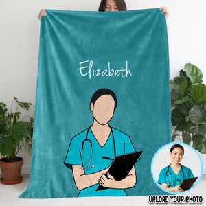 Personalized Upload Your Photo Nurse Custom Name Sherpa or Fleece Blanket Printed LVA231477