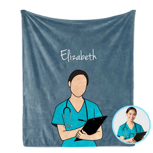 Personalized Upload Your Photo Nurse Custom Name Sherpa or Fleece Blanket Printed LVA231477