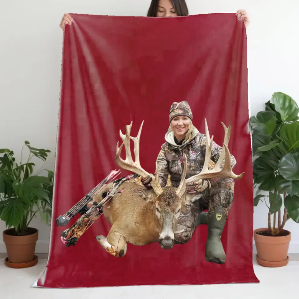 Personalized Upload Your Photo Deer Hunting Sherpa or Fleece Blanket Printed HN231476