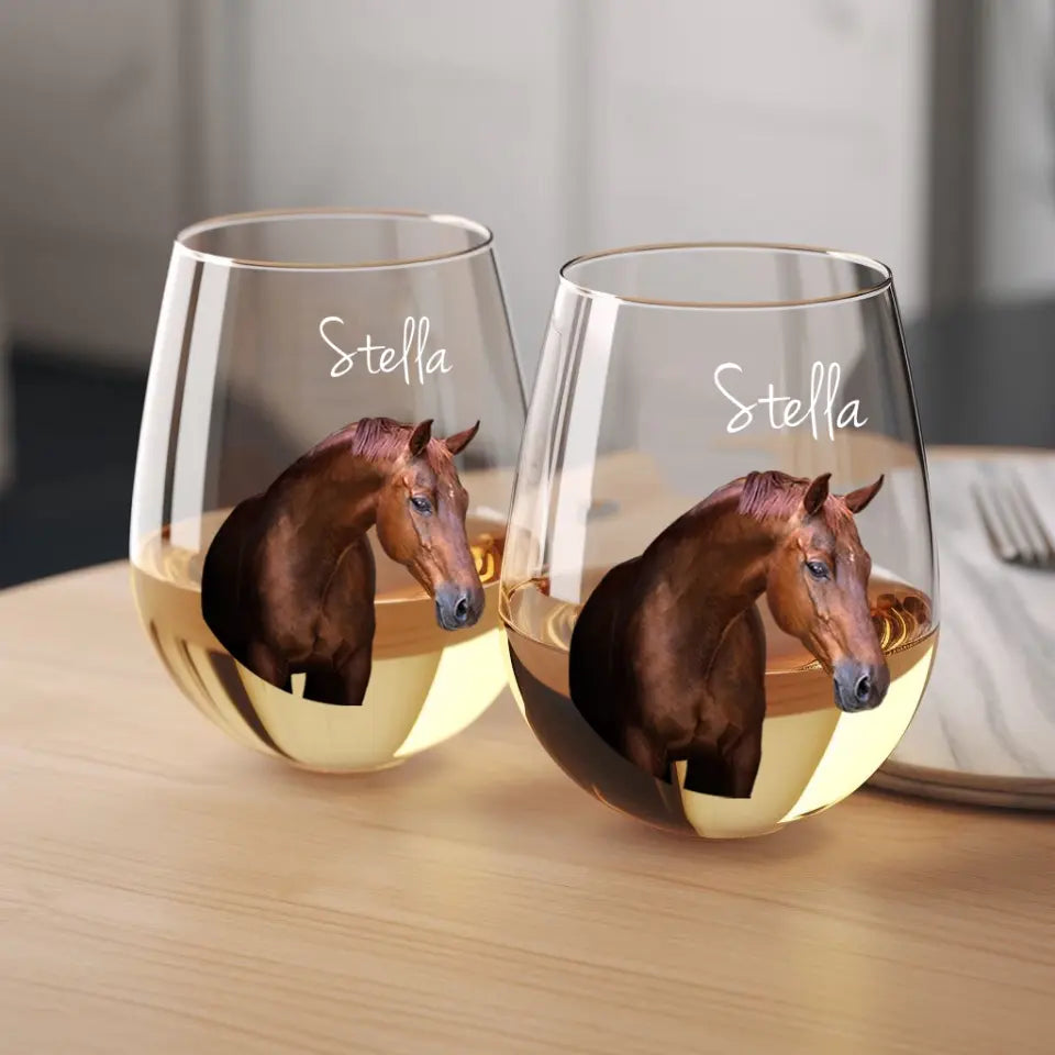 Personalized Upload Your Horse Photo Horse Lovers Gift Wine Glasses Printed KVH231489