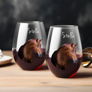 Personalized Upload Your Horse Photo Horse Lovers Gift Wine Glasses Printed KVH231489