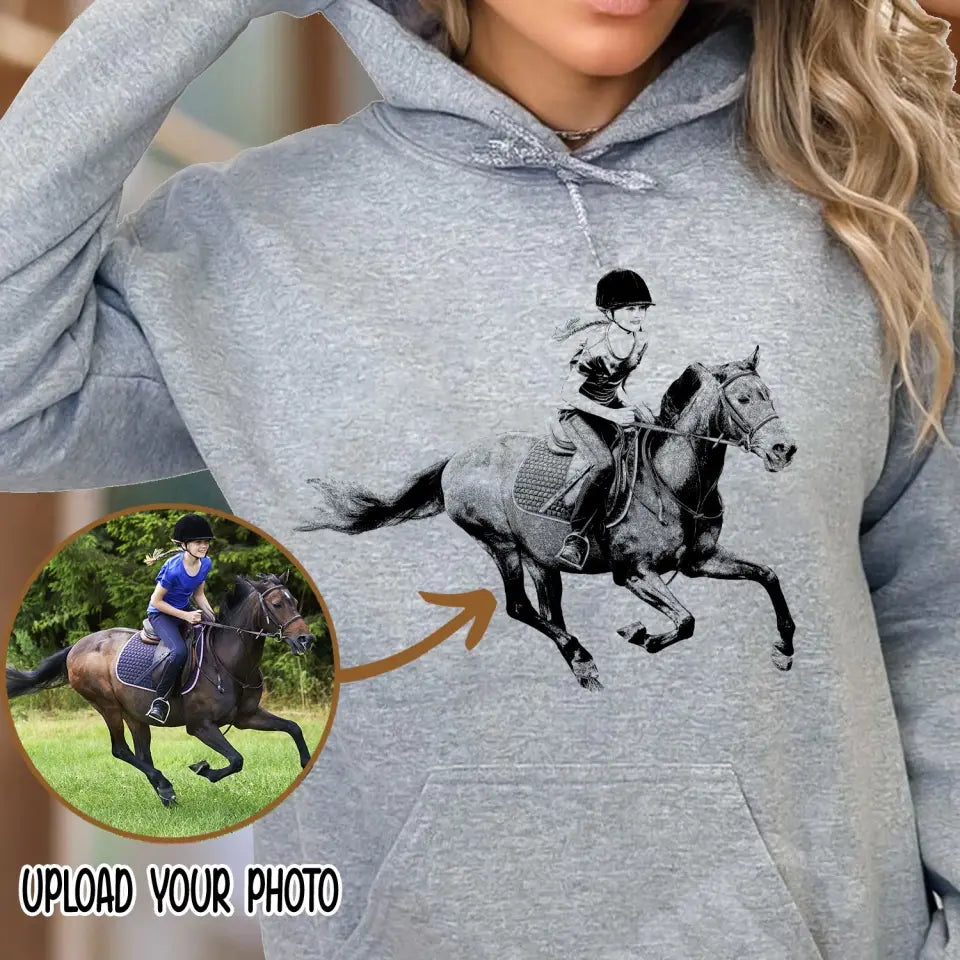 Personalized Upload Your Photo Riding Horse Hoodie 2D Printed KVH231496