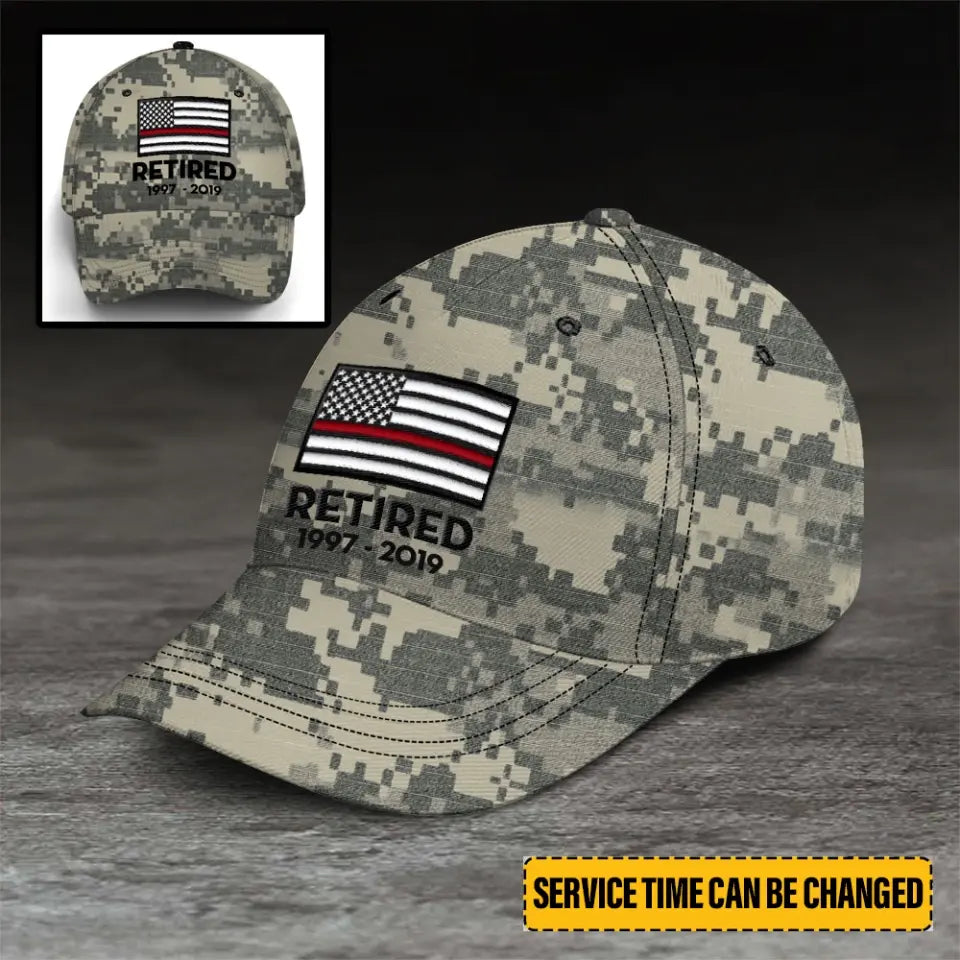 Personalized Thin Red Line US Retired Firefighter Custom Served Time Cap QTLVA231537