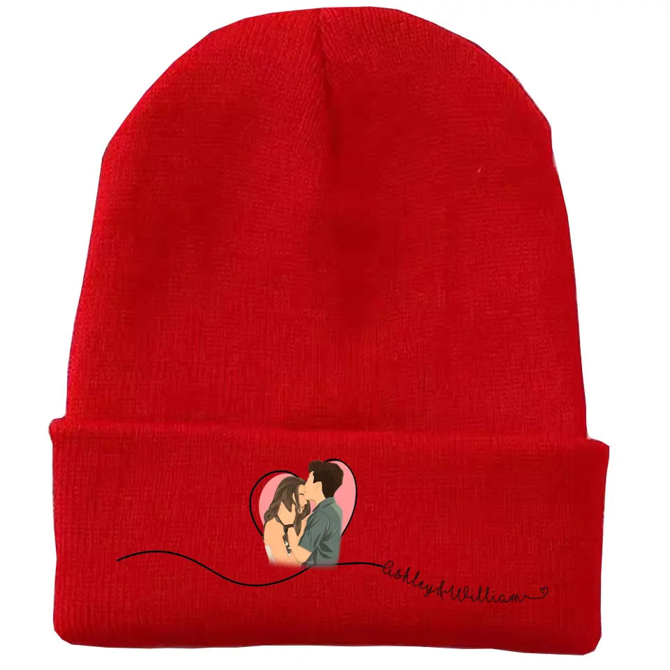 Personalized Upload Your Photo Couple Custom Name Embroidered Beanie Printed VQ231557