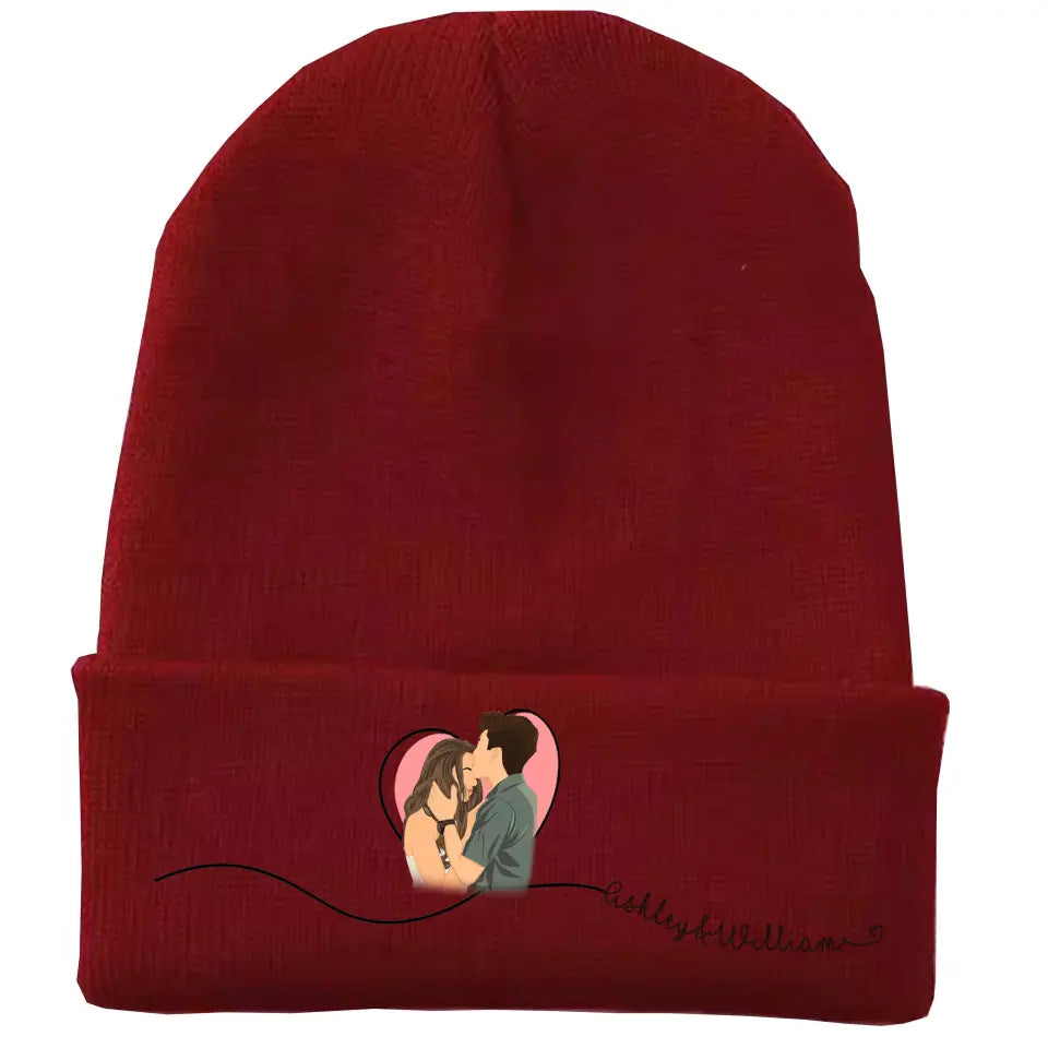 Personalized Upload Your Photo Couple Custom Name Embroidered Beanie Printed VQ231557